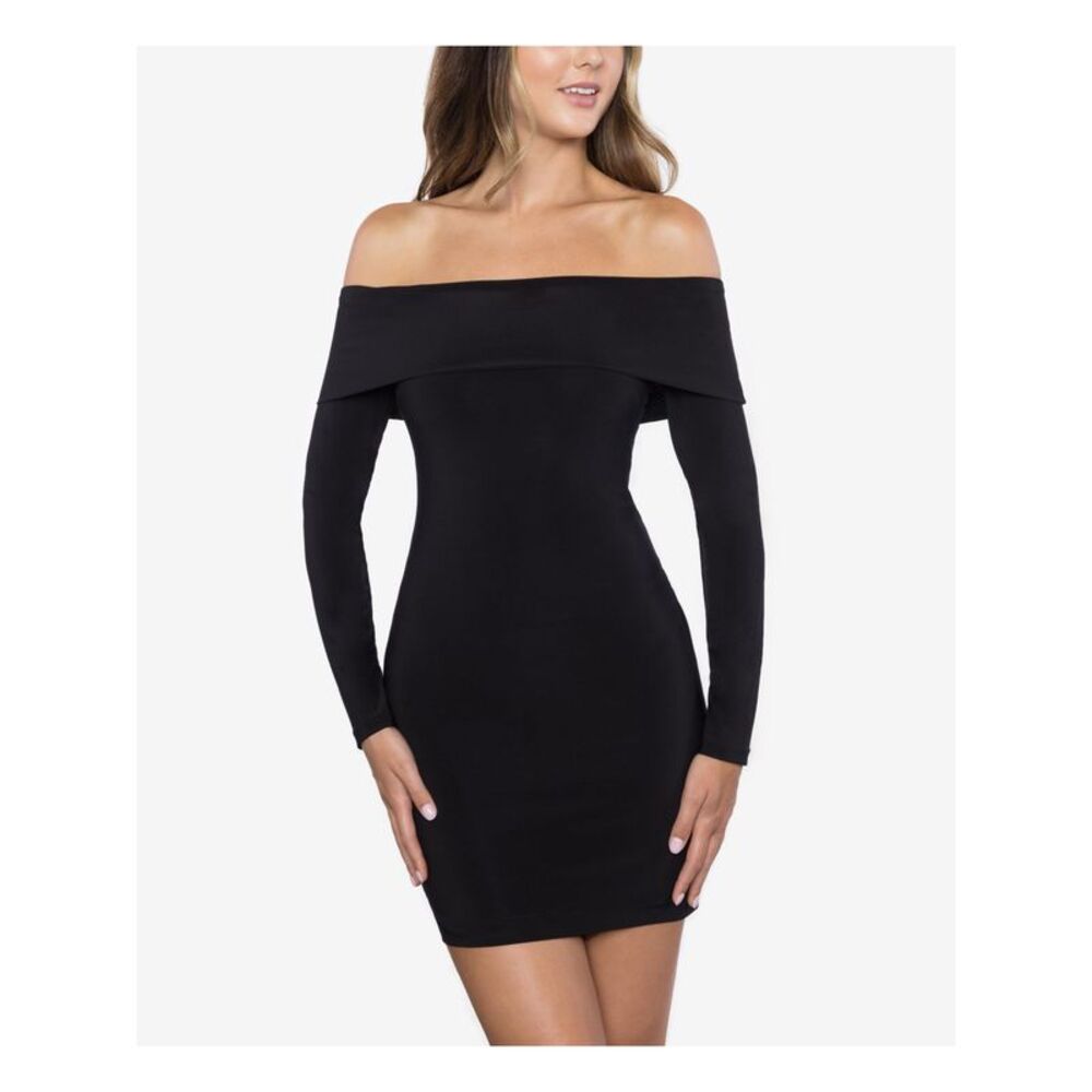 B DARLIN Womens Long Sleeve Off Shoulder Mini Cocktail Body Con Dress